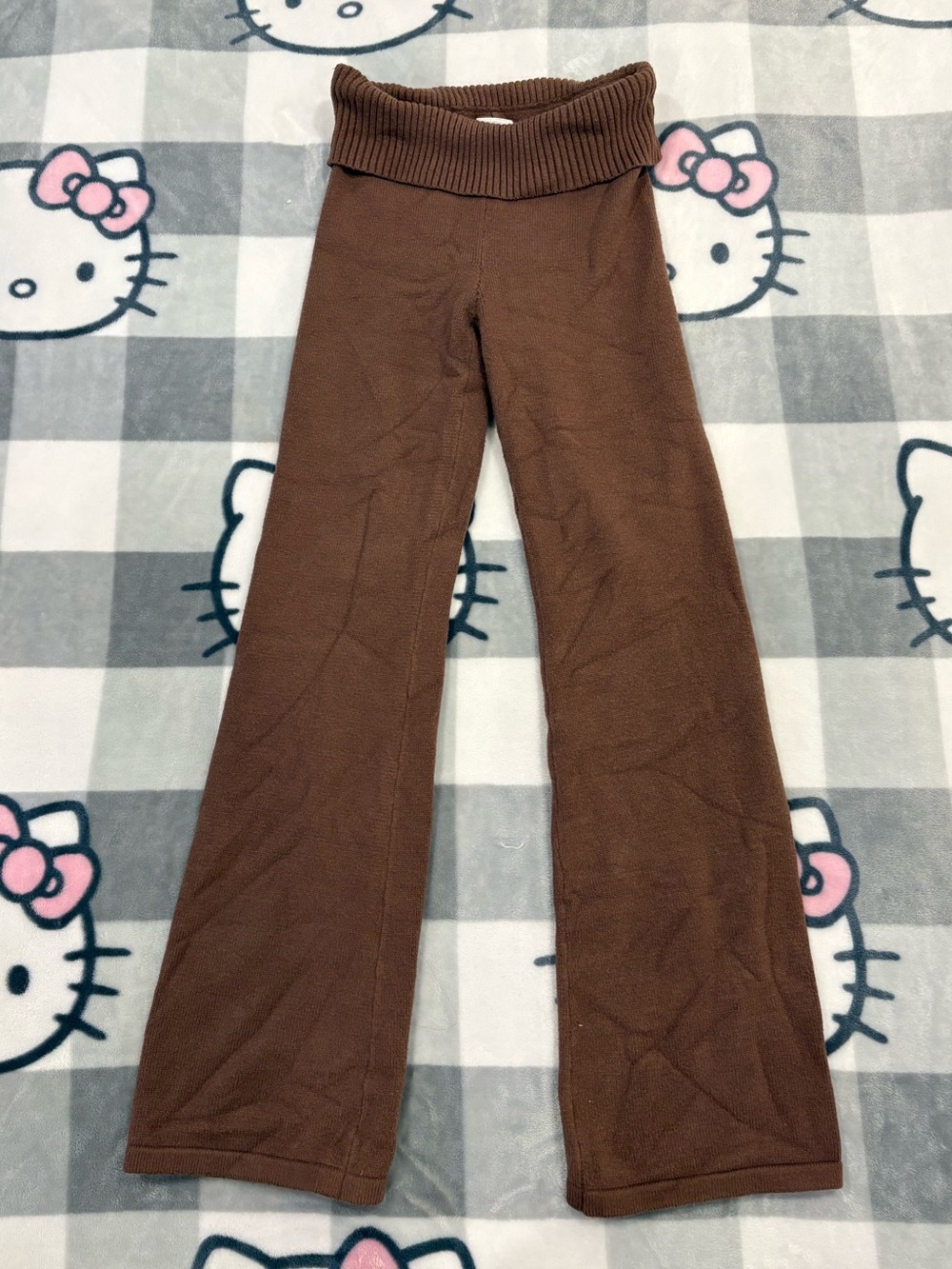 Harlow Y2K Brown Foldover Waist Knit Flare Pants